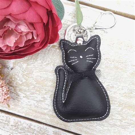 prada black cat keychain|Black Leather Bag Charm And Keychain .